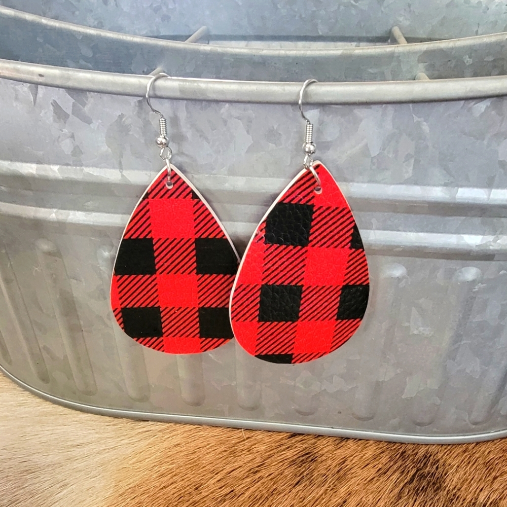 Faux leather teardrop earrings